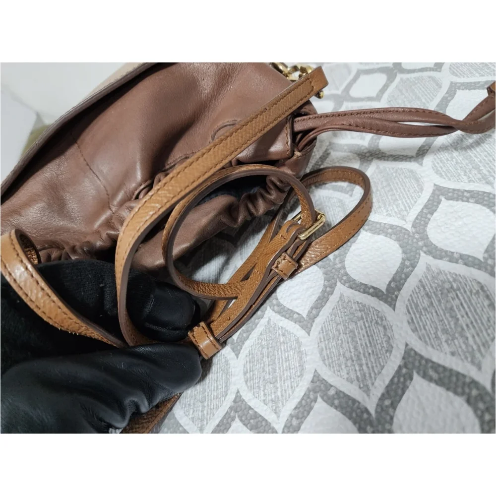 Burberry Leather Drawstring Crossbody Bag Brown